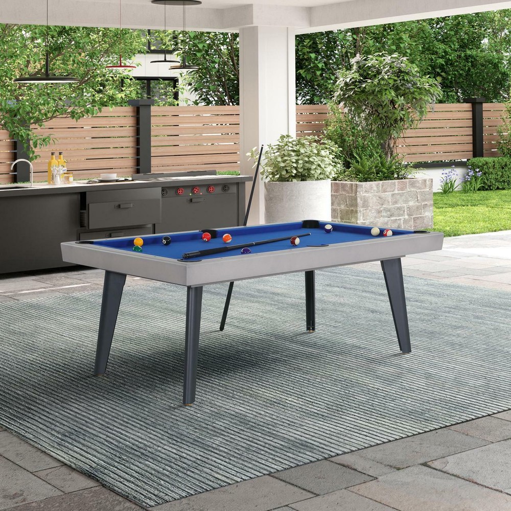 7ft Outdoor Slate Pool Table w/ Benches plus Dining and Ping Pong Conversion Top