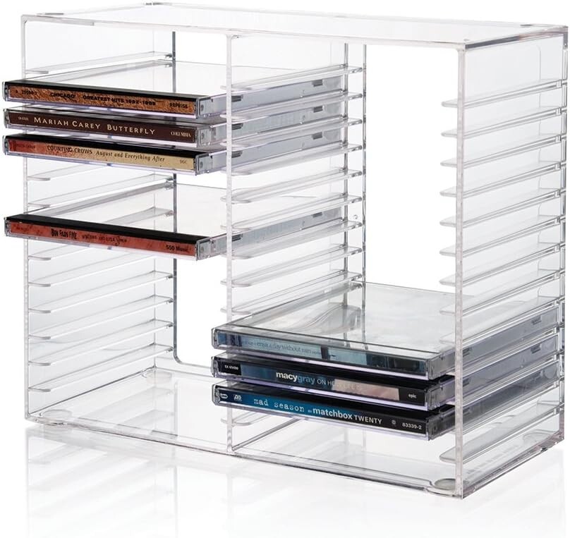 Stackable CD/DVD Multimedia Holder, Media Storage Rack, Clear Plastic 30 CD, US