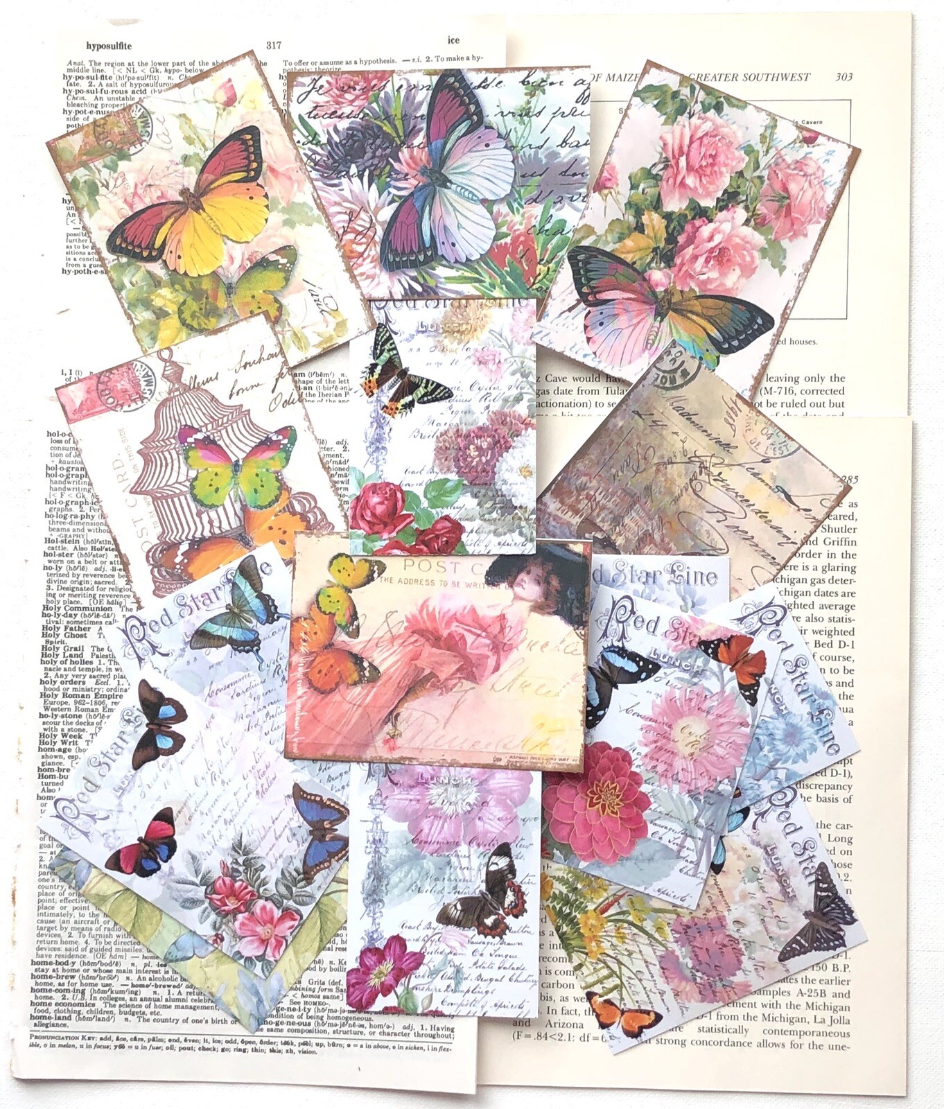 Junk journal Kit, 75+ Vintage Book Pages with Vintage Butterfly & Flower Prints