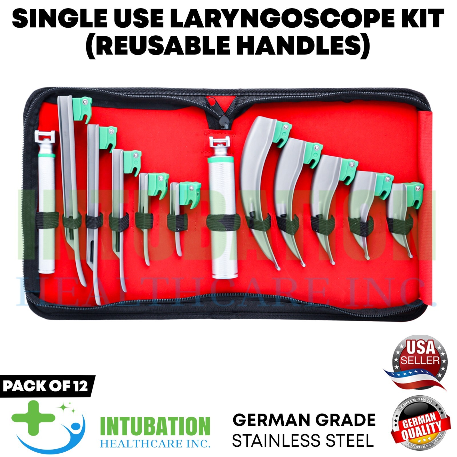 Fiber Optic Laryngoscope Set Macintosh & Miller Blade 2 Handles Intubation Kit