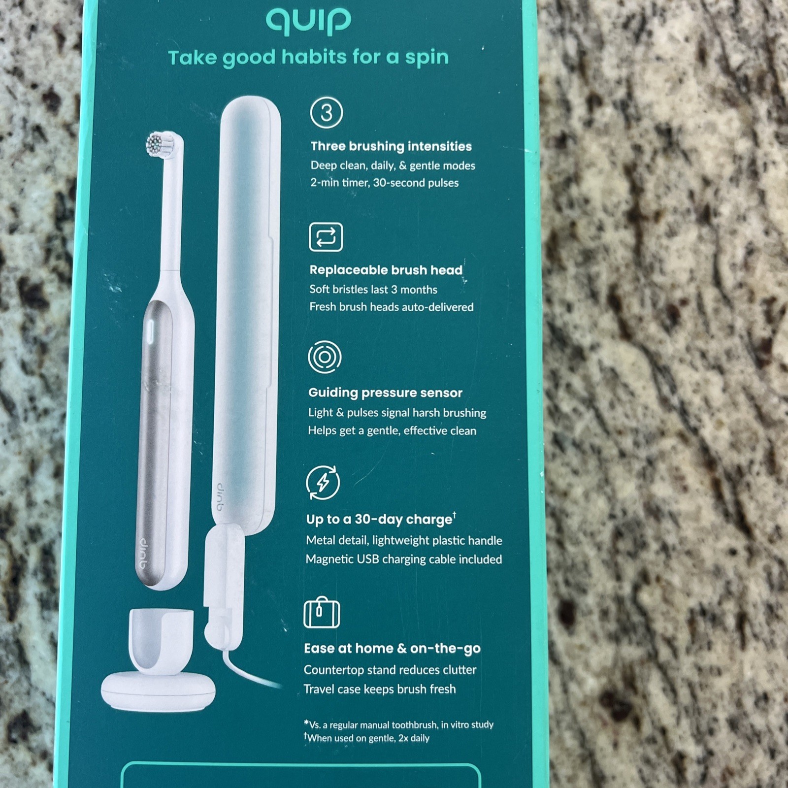 Quip 360 Oscillating Toothbrush Rechargeable w/ Traveling Case-White/Silver!