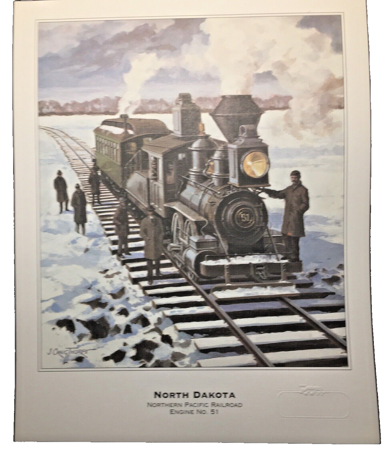 Vtg.  North Dakota Northern Pacific Railroad Engine No. 51  Print Fleetwood 1994