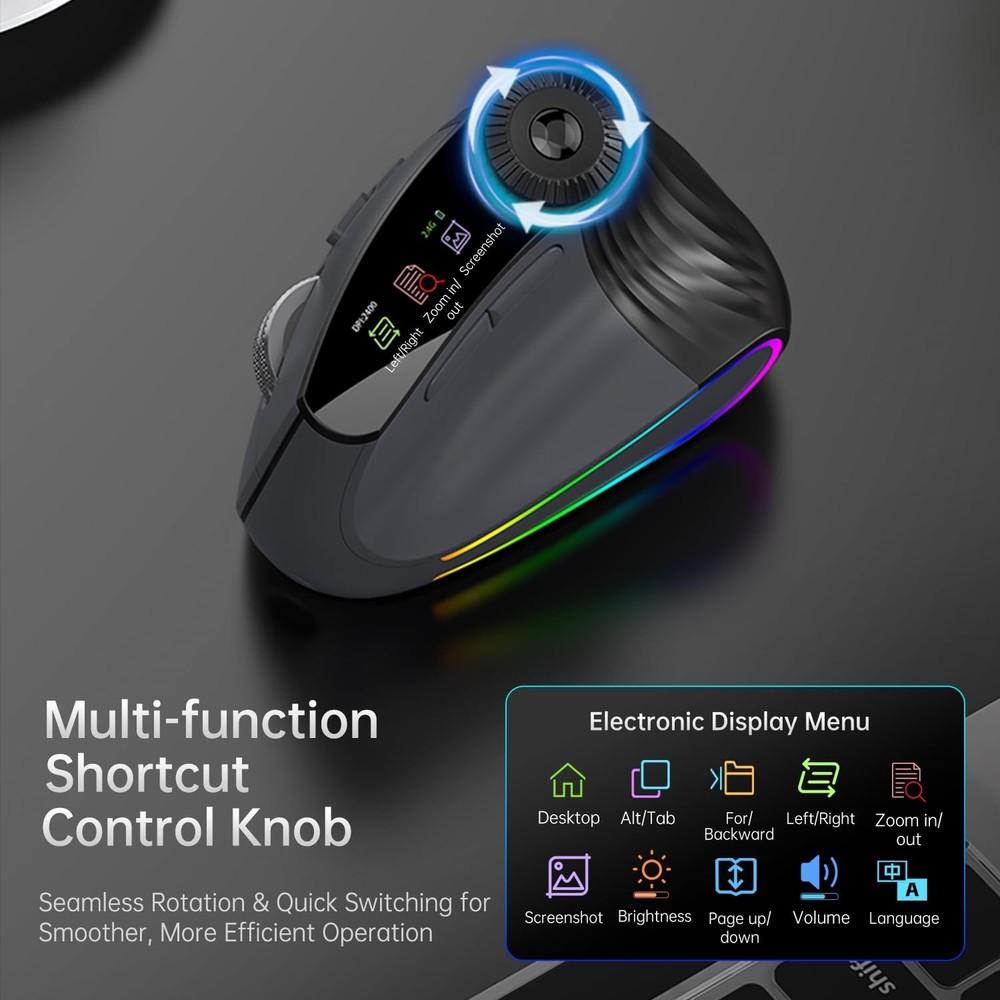 Ergonomic Vertical Wireless, Rechargeable Bluetooth Ultra-Fast Scrolling 4800...
