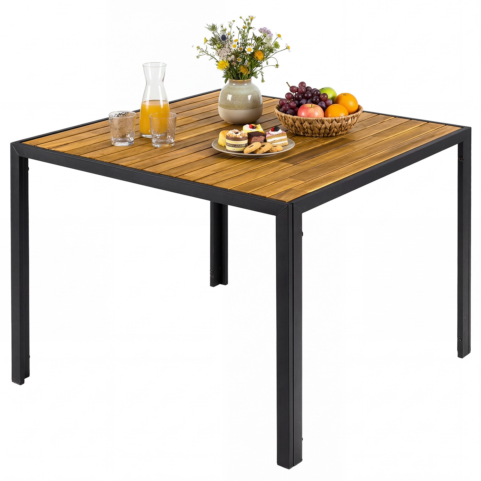 36" Square Outdoor Dining Table for 4, Acacia Wood Patio Table with Slatted Top