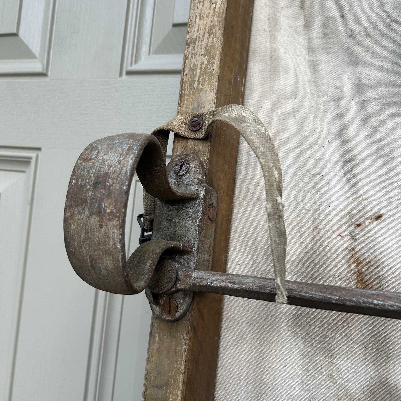 Antique World War 1 Era Medic Stretcher Canvas Gurney Litter WWI Iron Loop Feet