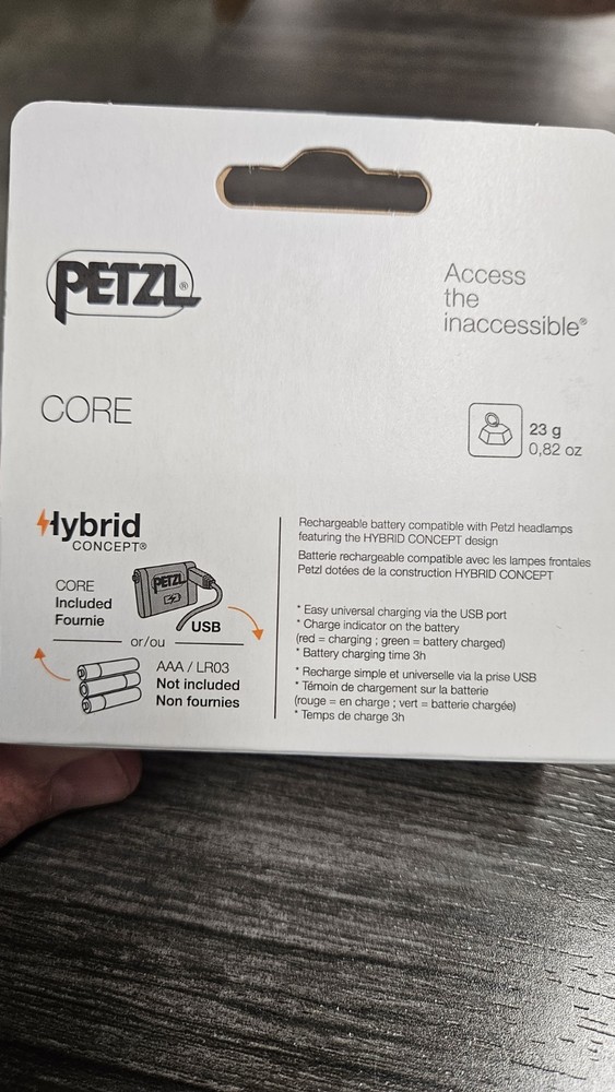 Petzl Core MICRO-USB Rechargeable Headlamp Lithium Hydrid Battery System E99ACA