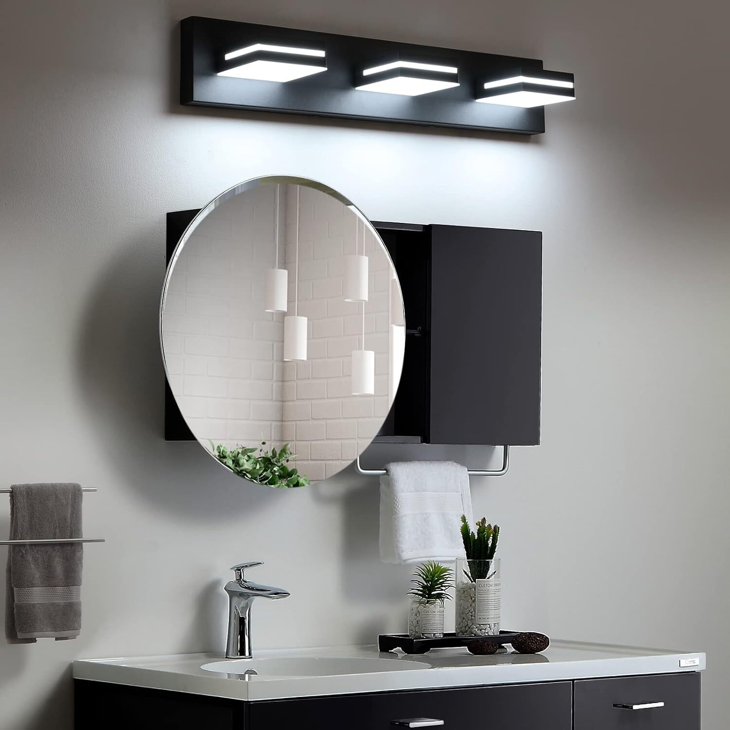 LED Bathroom Vanity Light Fixture 3-Light 24" Matte Black Over Mirror 6000K New