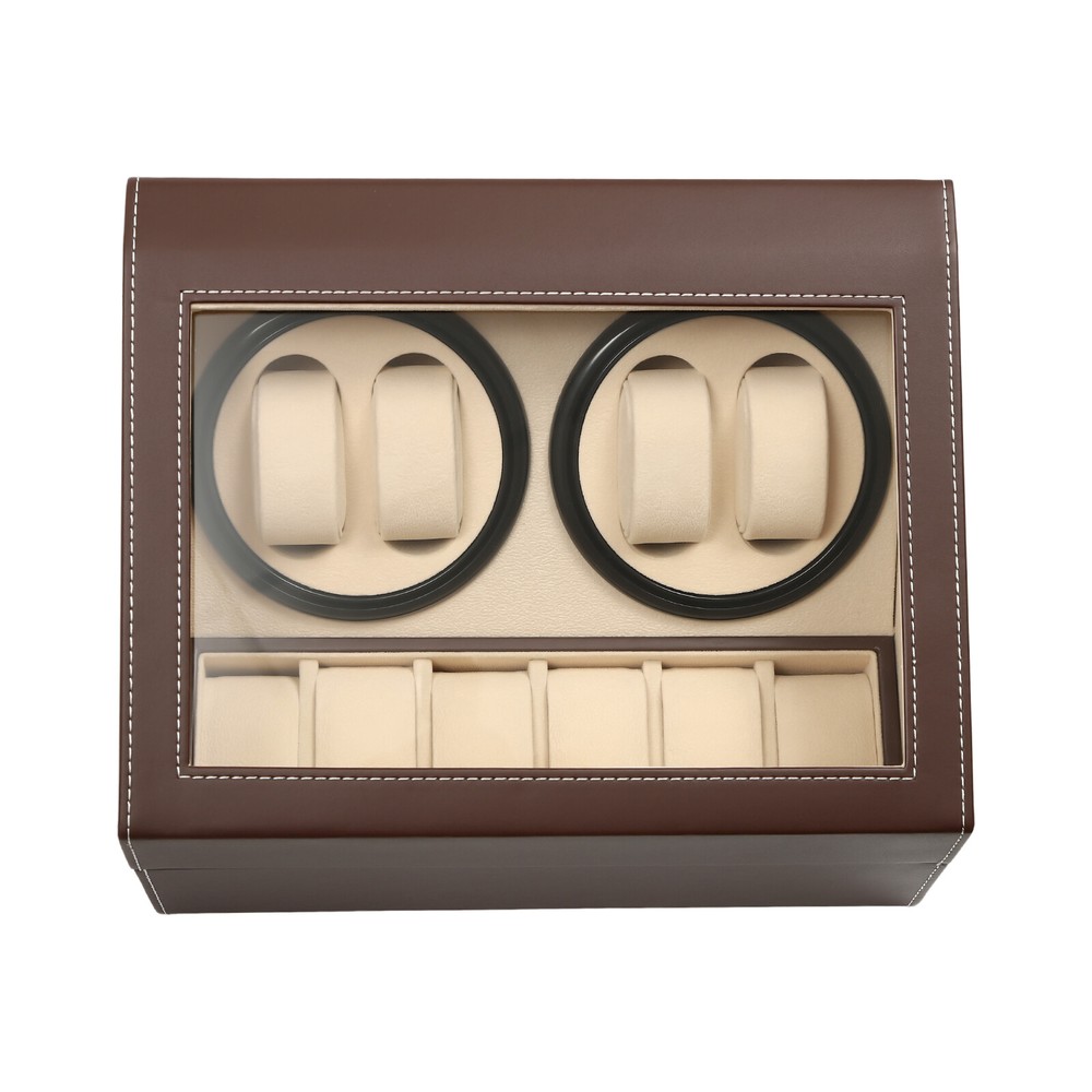 4+6 Automatic Watch Box Automatic Rotation Watch Display Storage Box Cage Brown
