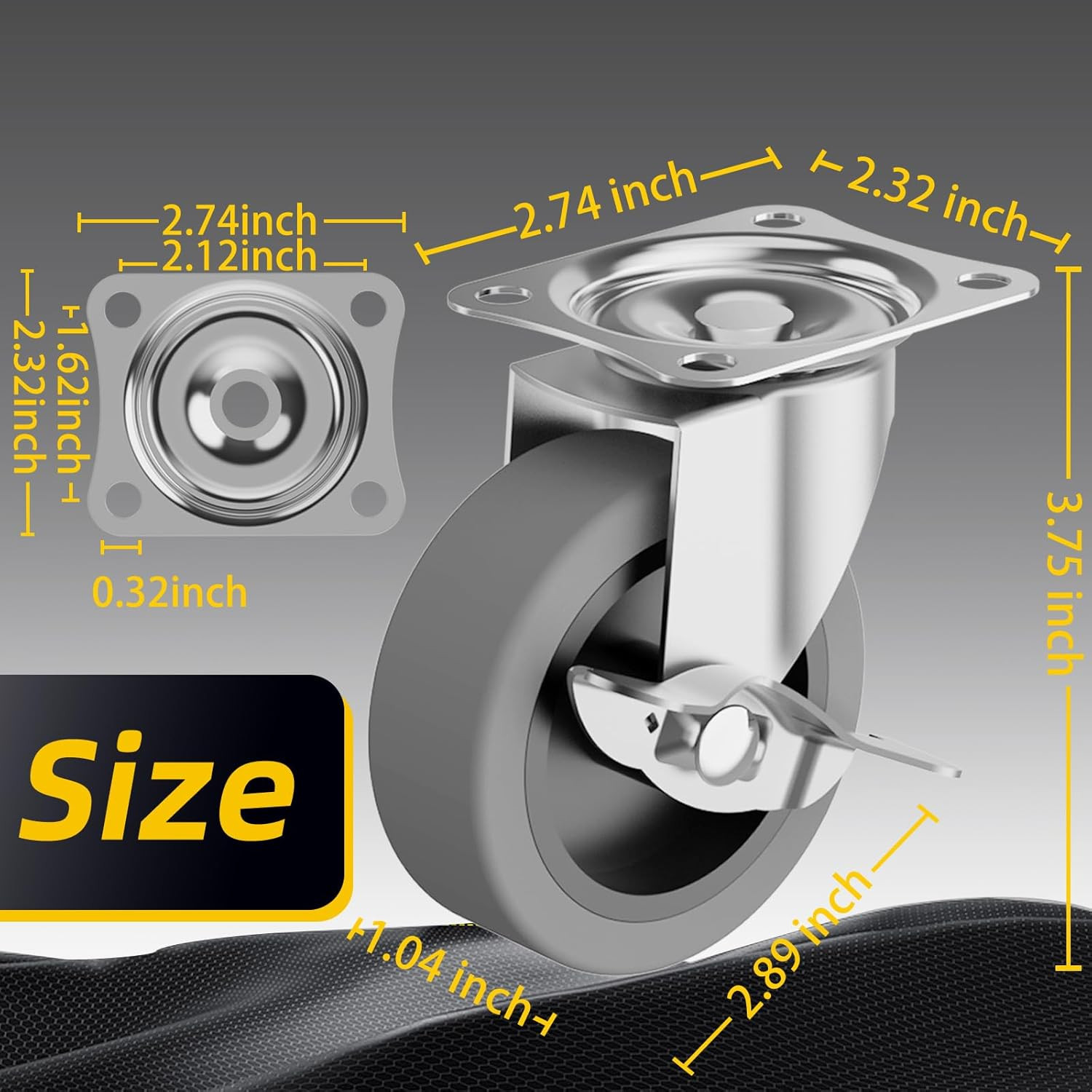 3 Inch Caster Wheels, Casters Set of 4, Heavy Duty Caster with Brake, Locking Ca