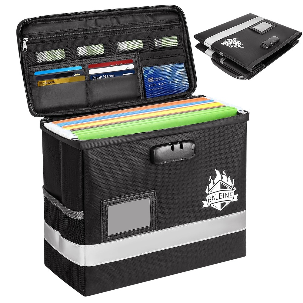 New BALEINE Fireproof Document Box with Lock Portable Bag Waterproof Fire Proof