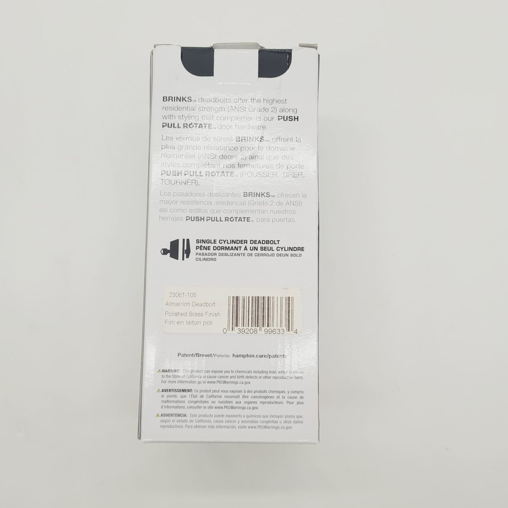 Brinks Polished Brass Push Pull Rotate Deadbolt Steel Door Security Lock