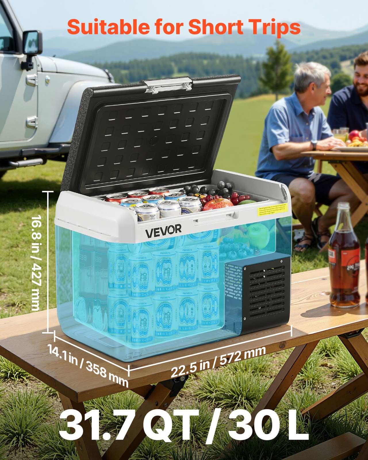 VEVOR 12V Car Refrigerator Portable Freezer 31.7QT Electric Cooler for Camping