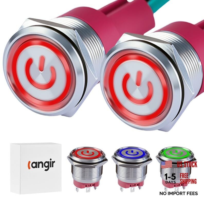 15Amp Push Button Switch，(0.75") 12V-24V Latching Push Button Switch 19mm Red