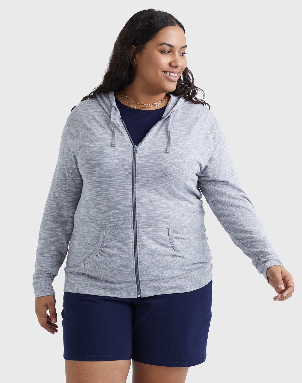 Just My Size Hoodie Women Full-Zip SlubCotton Lightweight Jersey Packets 1XL-5XL