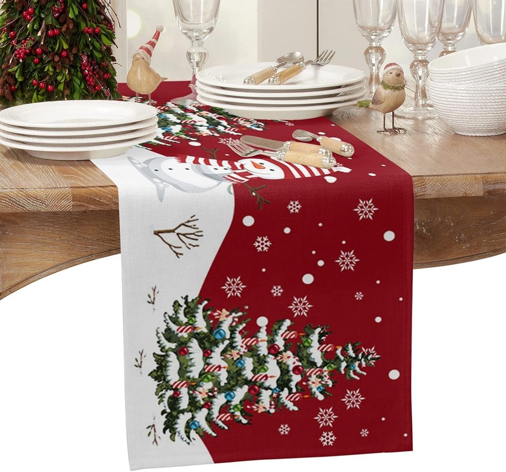 Christmas Snowflake Table Runner 70" Rustic Red Holiday Table Decor