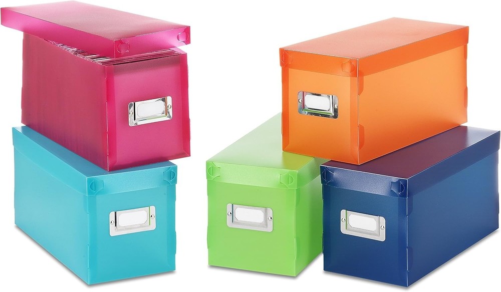 Set of 5 Durable Plastic CD Boxes in Assorted Colors - Stackable & Stylish
