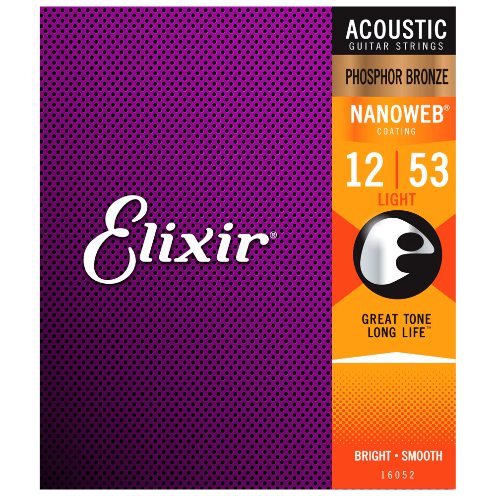6 Sets! Elixir NANOWEB Phosphor Bronze Acoustic — 16052 Light .012-.053