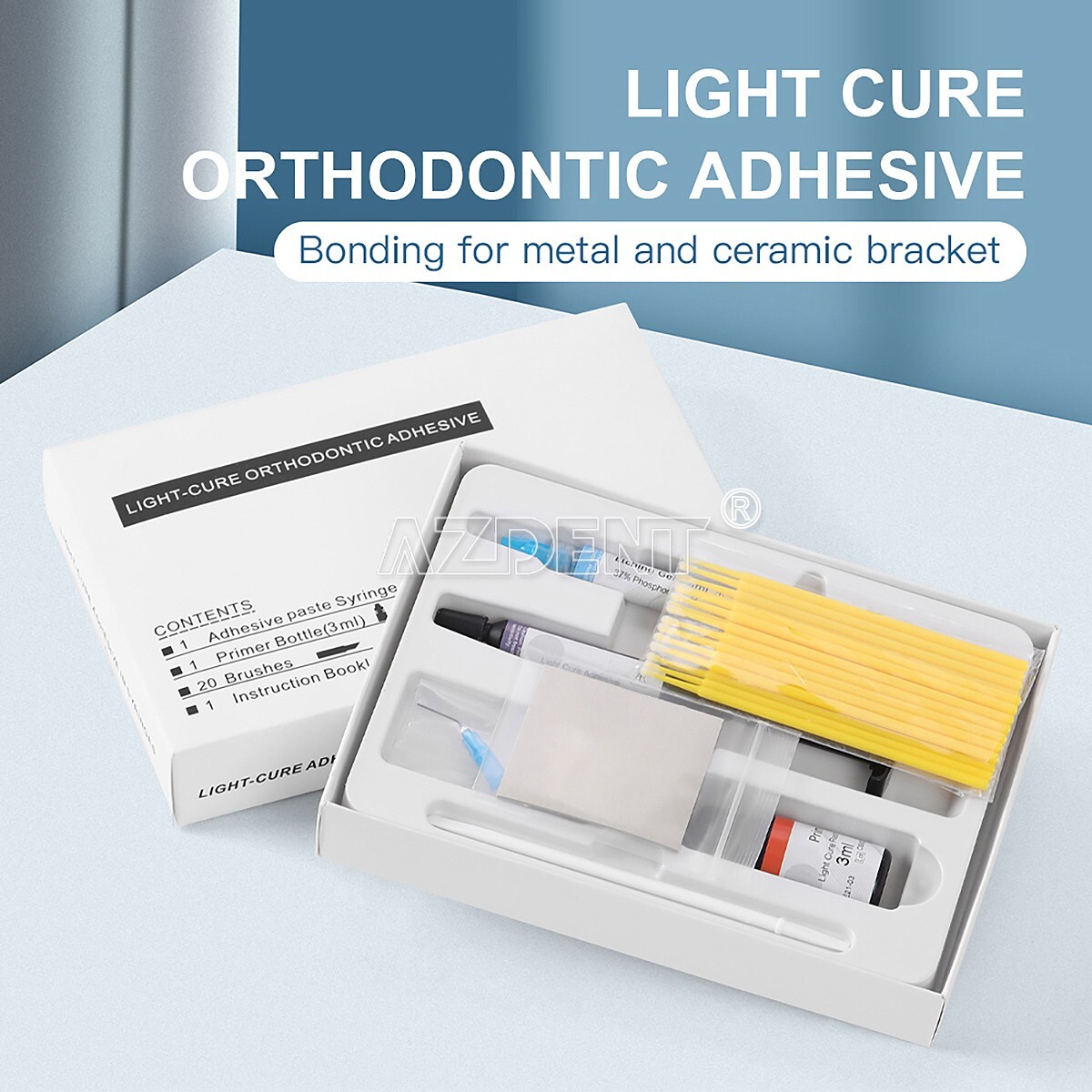 Sistema de pegado de ortodoncia dental de curado por luz para brackets