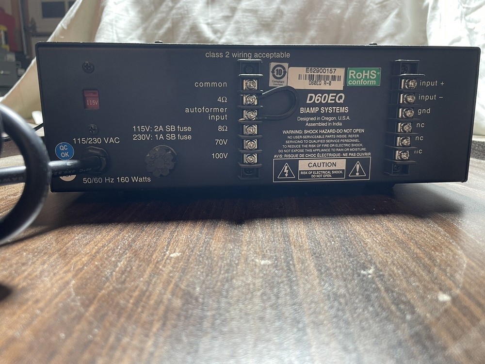 Biamp D60EQ, Power Amplifier, 9 Band Graphic Equalizer.