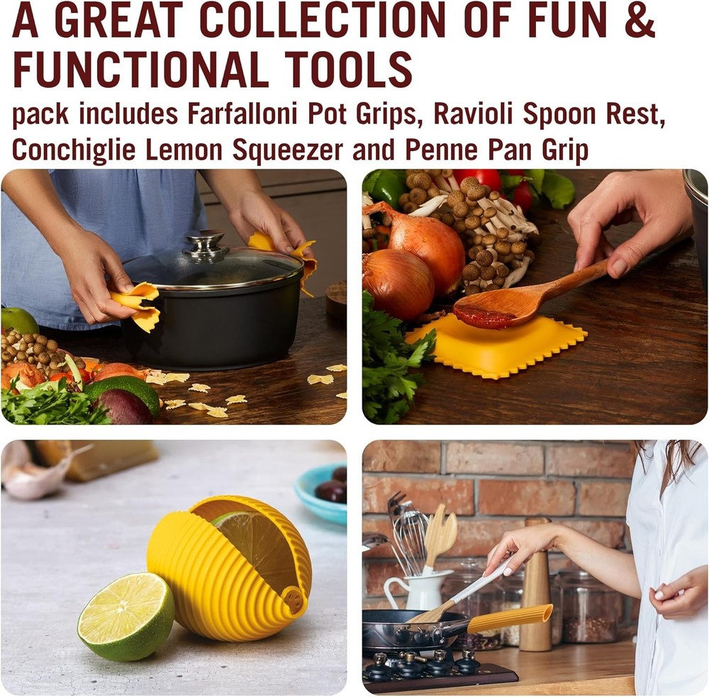 Silicone Kitchen Tools in Gift Box/ 4 Big Pasta shaped kitchen gadgets/Farfallon