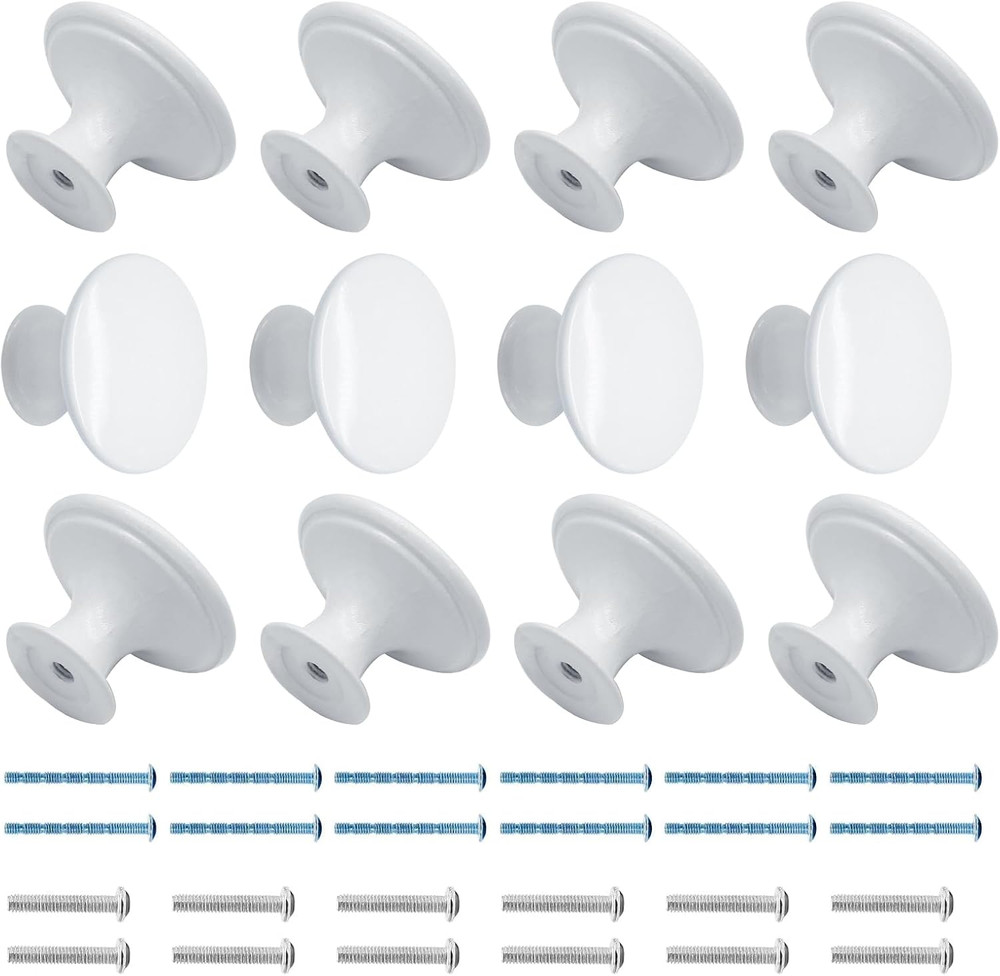 12 Pcs White Cabinet Knobs Metal Round Dresser Handle Knobs 1.18" Diameter Kitch