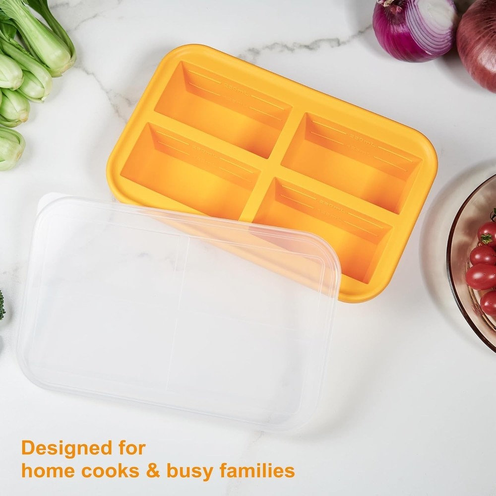 Silicone Freezer Trays - 1-Cup Capacity for Efficient Meal Prep, 2 Pack
