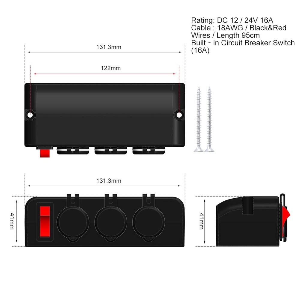 Cllena 3 Socket Cigarette Lighter Splitter 12V Power Outlet 3