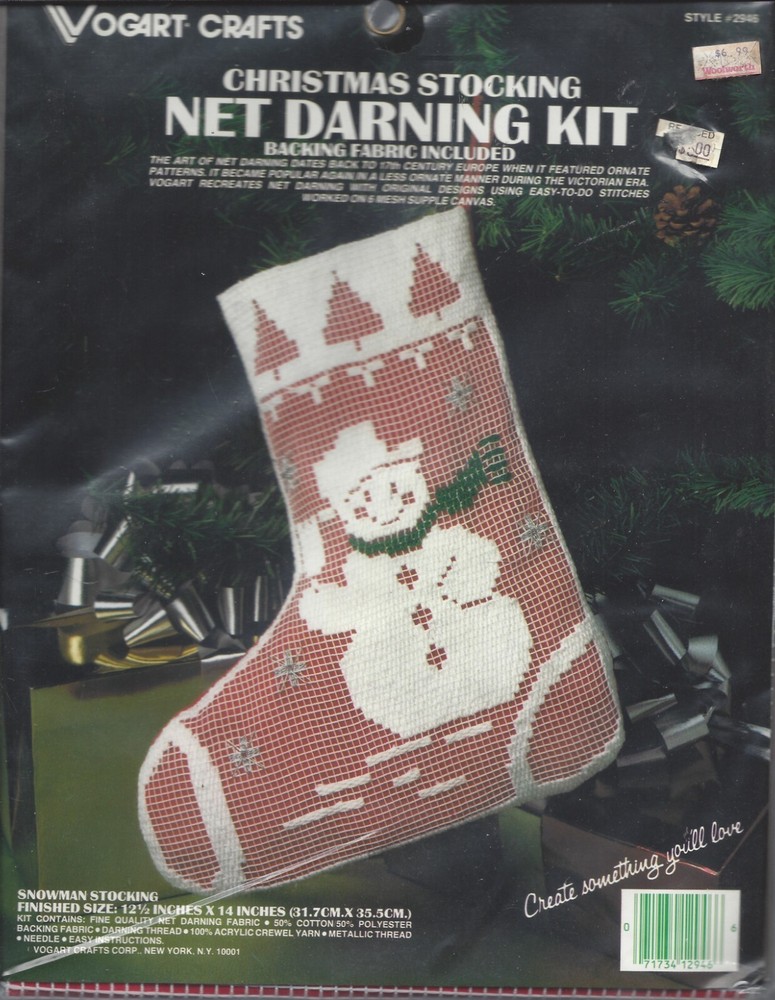 Snowman Stocking - Net Darning Kit ~ Vogart Crafts