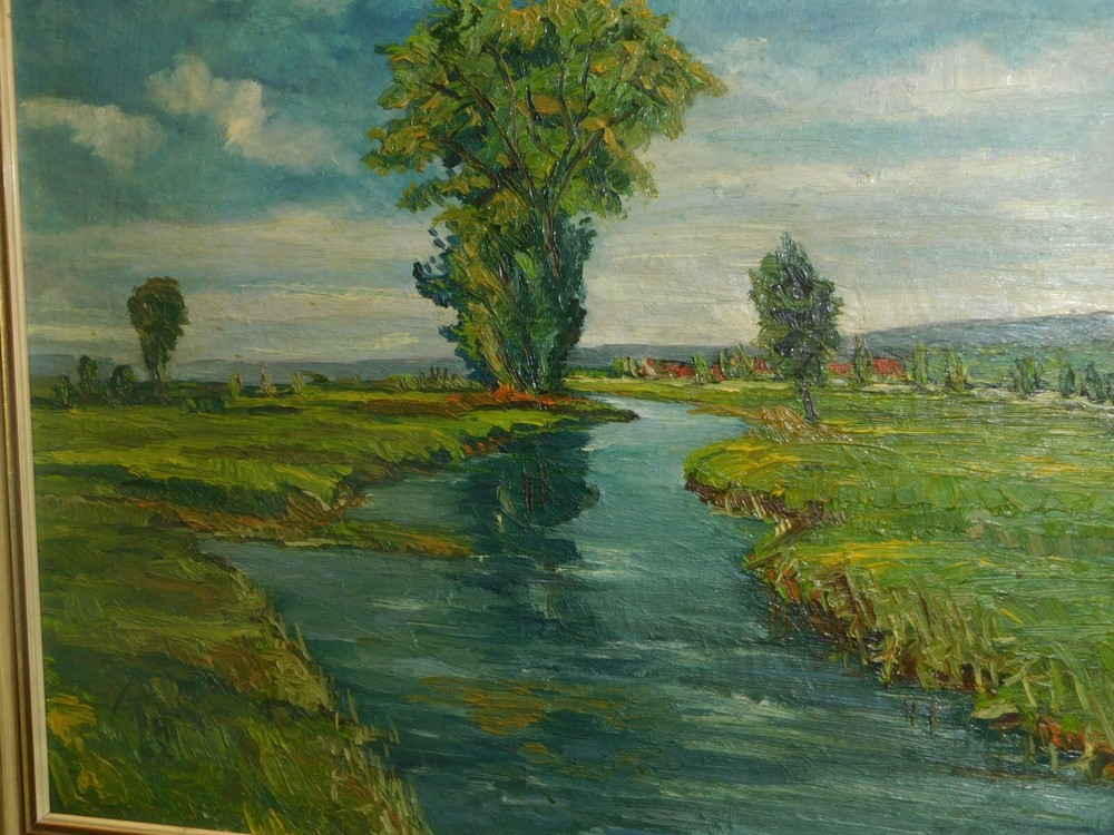 Impressionistische Landschaft mit Bach monogrammiert!