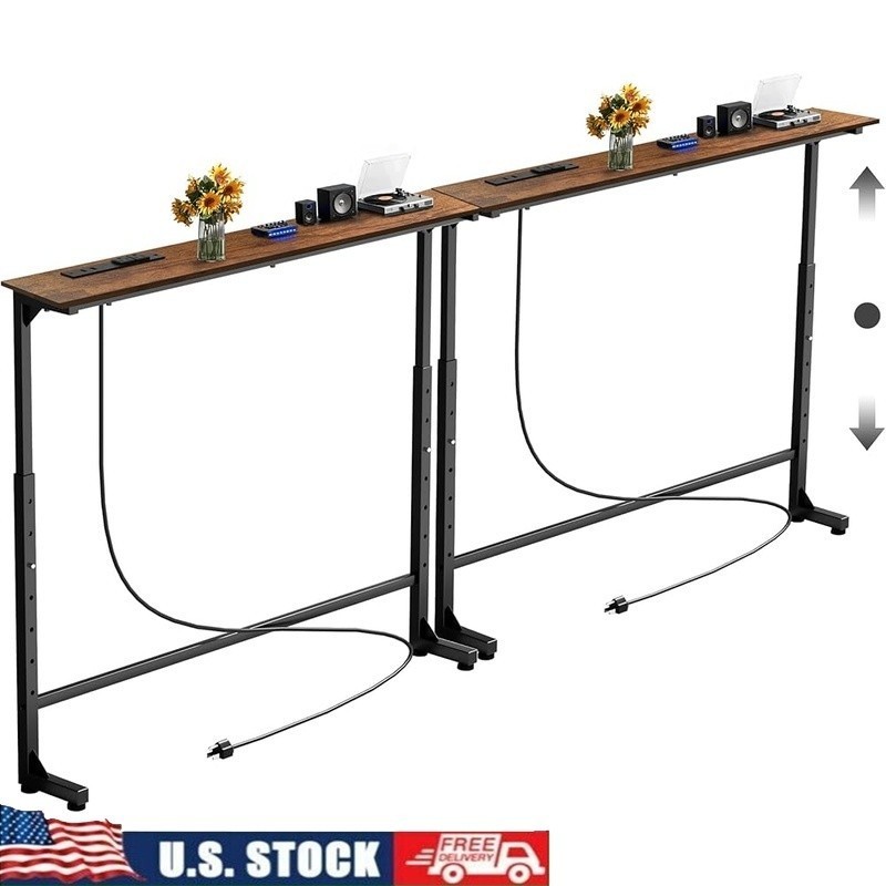 Height Adjustable Console Table W/ Power Hub USB Ports Home Office Use