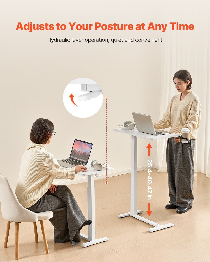 New/Overbed Table, Mobile Bed Side Table with 4 Hidden Wheels, Height Adjustable