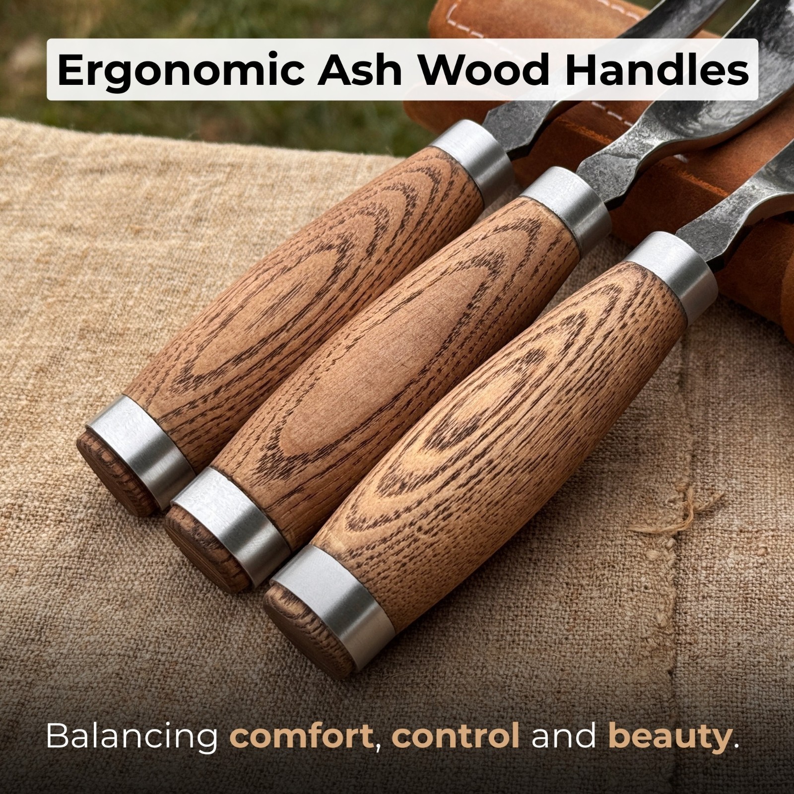 3 Piece Spoon Bent Gouge Set 52100 Carbon Steel Wood Carving Tools