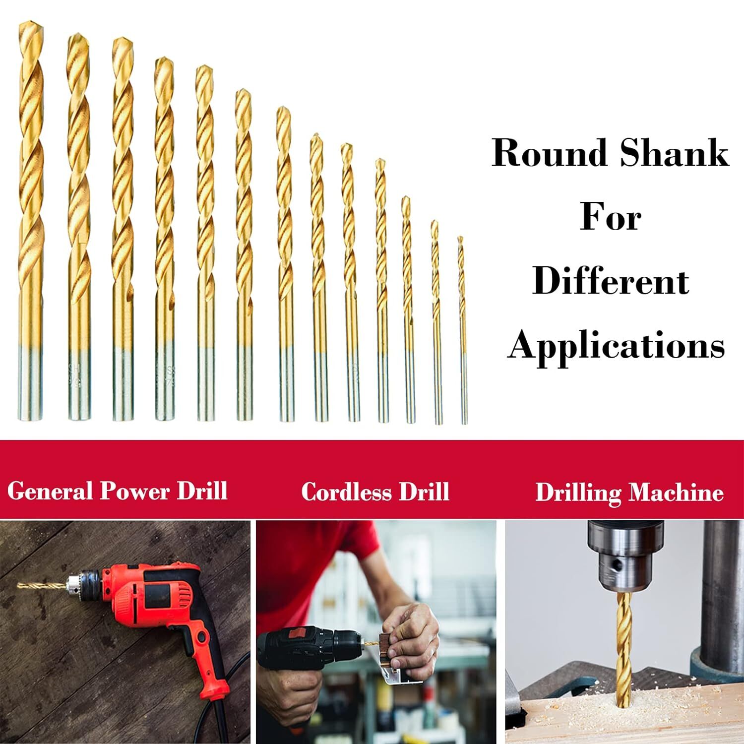 13Pcs HSS Titanium Coated Twist Drill Bit Set 1.5-6.5mm Hex Shank For wood Metal