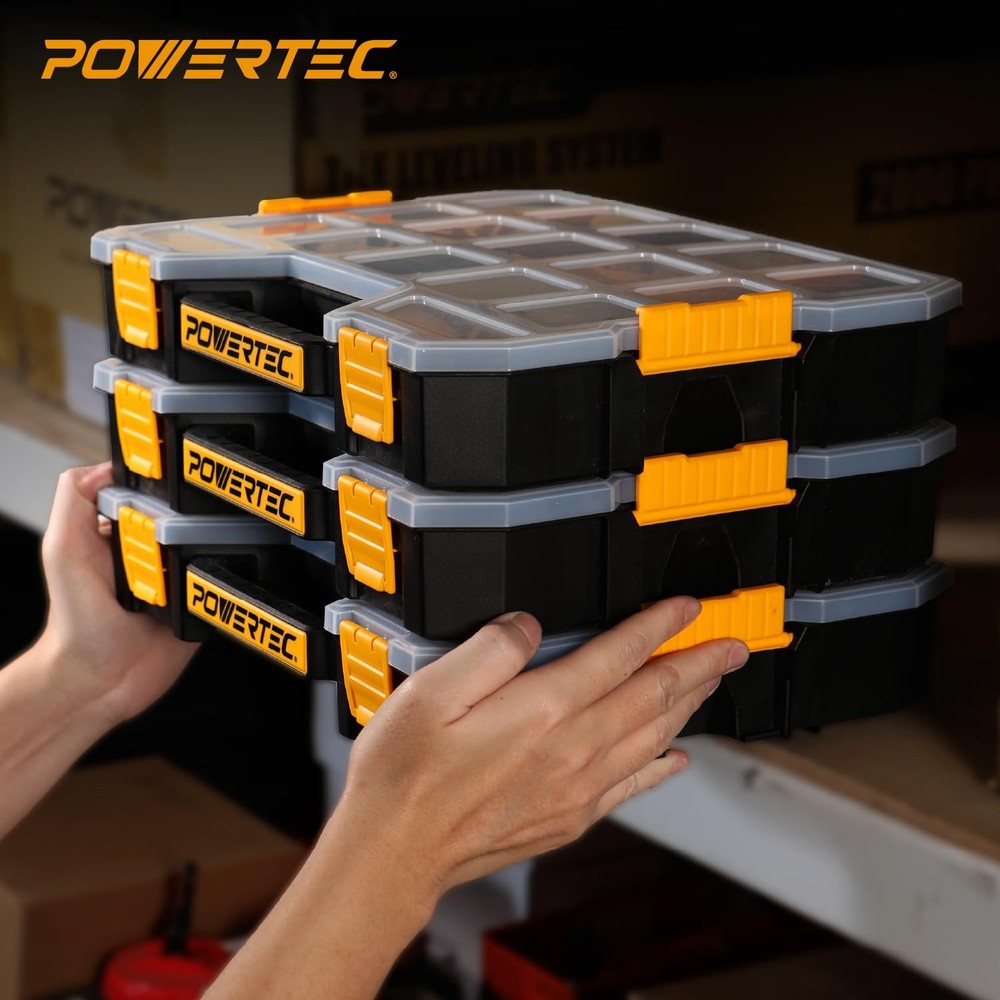 POWERTEC Stackable Tool Box Organizer with Removable Dividers - 17 Compartmen...