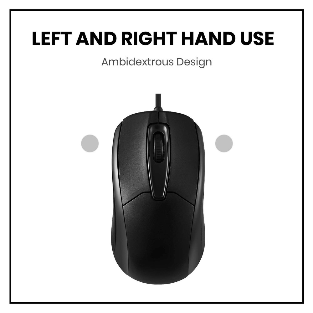PERIMICE-209 3 Button USB Wired Mouse Optical 1000 DPI 5.9 Ft Cable Black