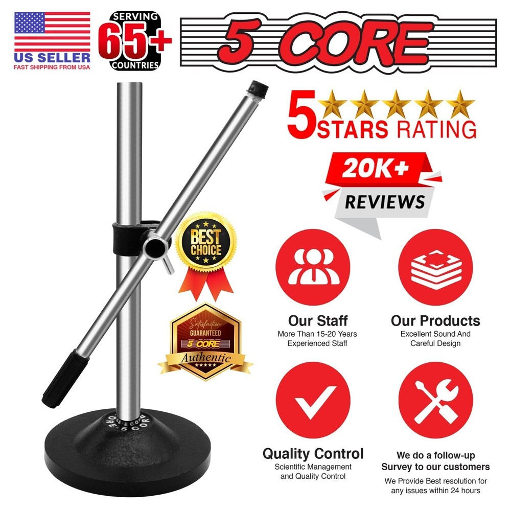 5Core Adjustable Microphone Stand Chrome Round Base Tabletop DESKTOP , Foldable