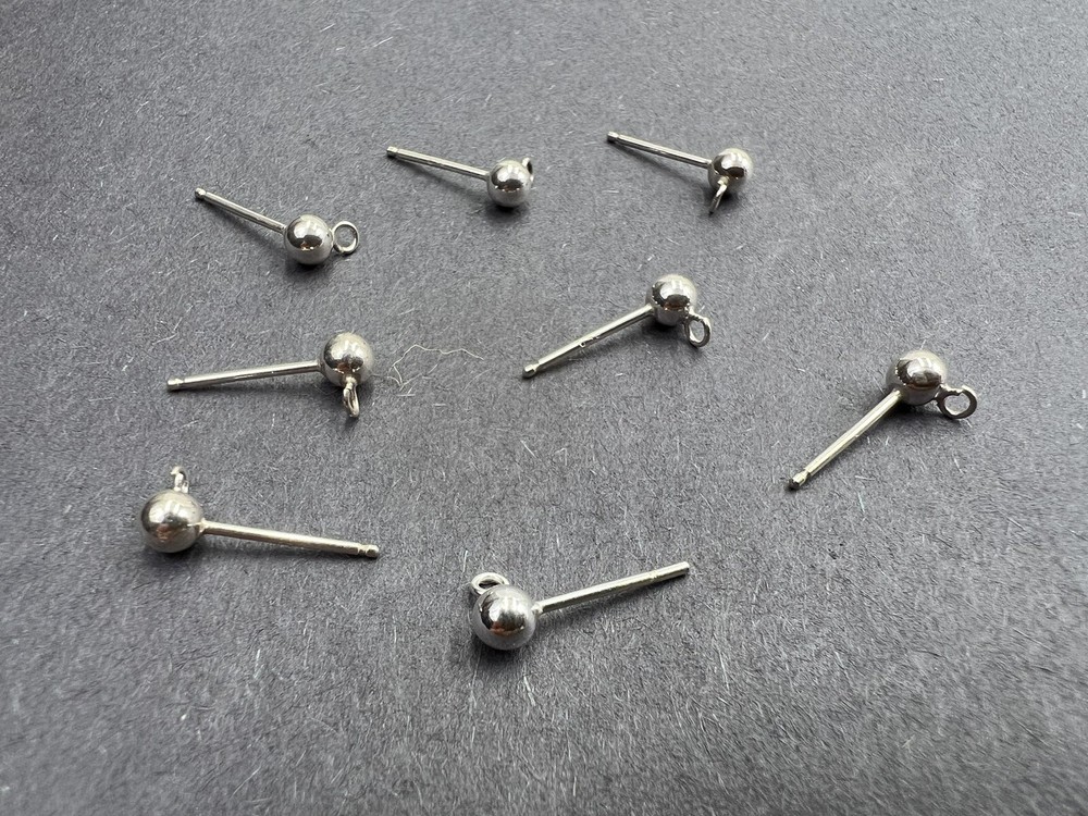 Sterling Silver 925 Ball & Post with loop 5 pairs (10 pieces) 4mm solid ball