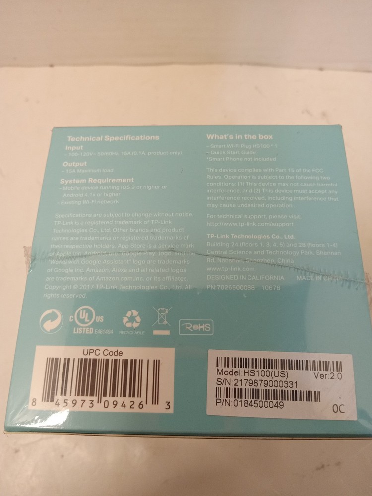 TP-Link HS100 Smart Wi-Fi Plug Google Alexa Sealed