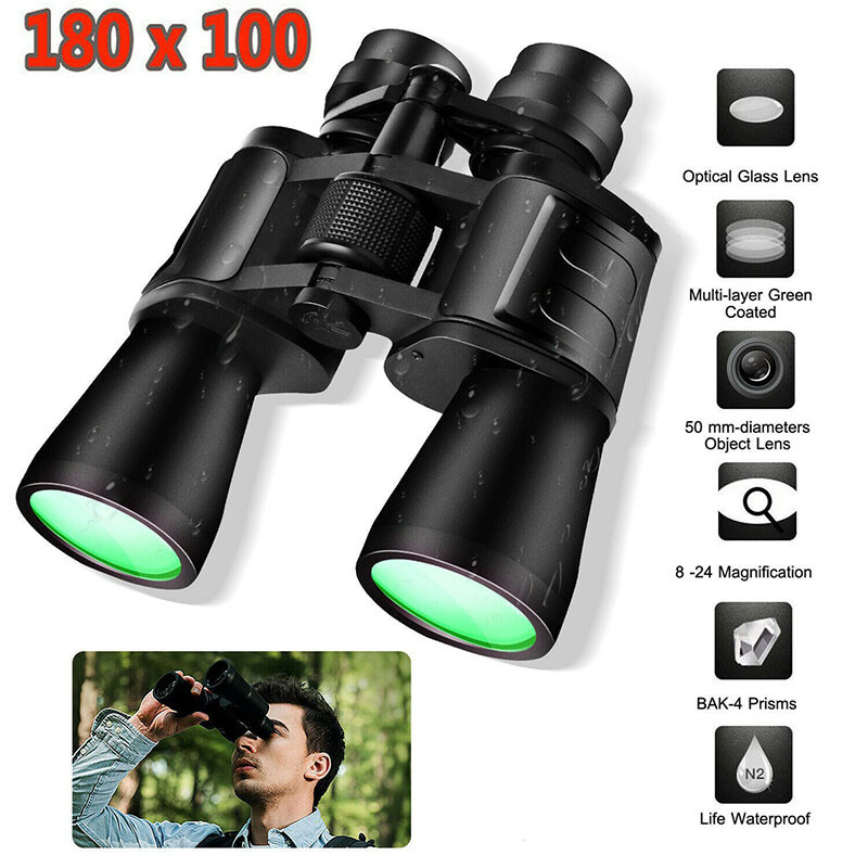 180x100 High Power Military Binoculars Day/Night Vision Waterproof Hunting +Case