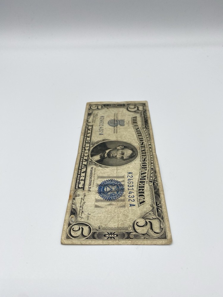 1934 A 5 Five Dollar Silver Certificate Blue Seal Note Banknote