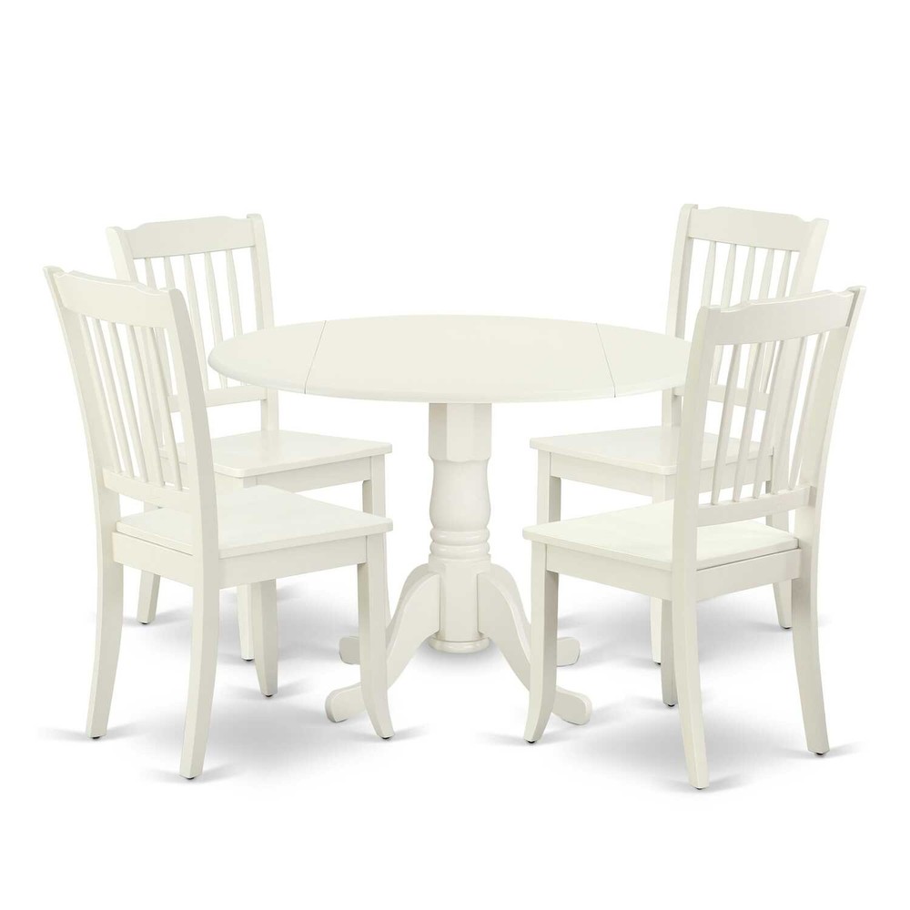 Round Dining Table Set 42 Round Table with 2 Drop Leaves & 4 Slatted Chairs - Ea
