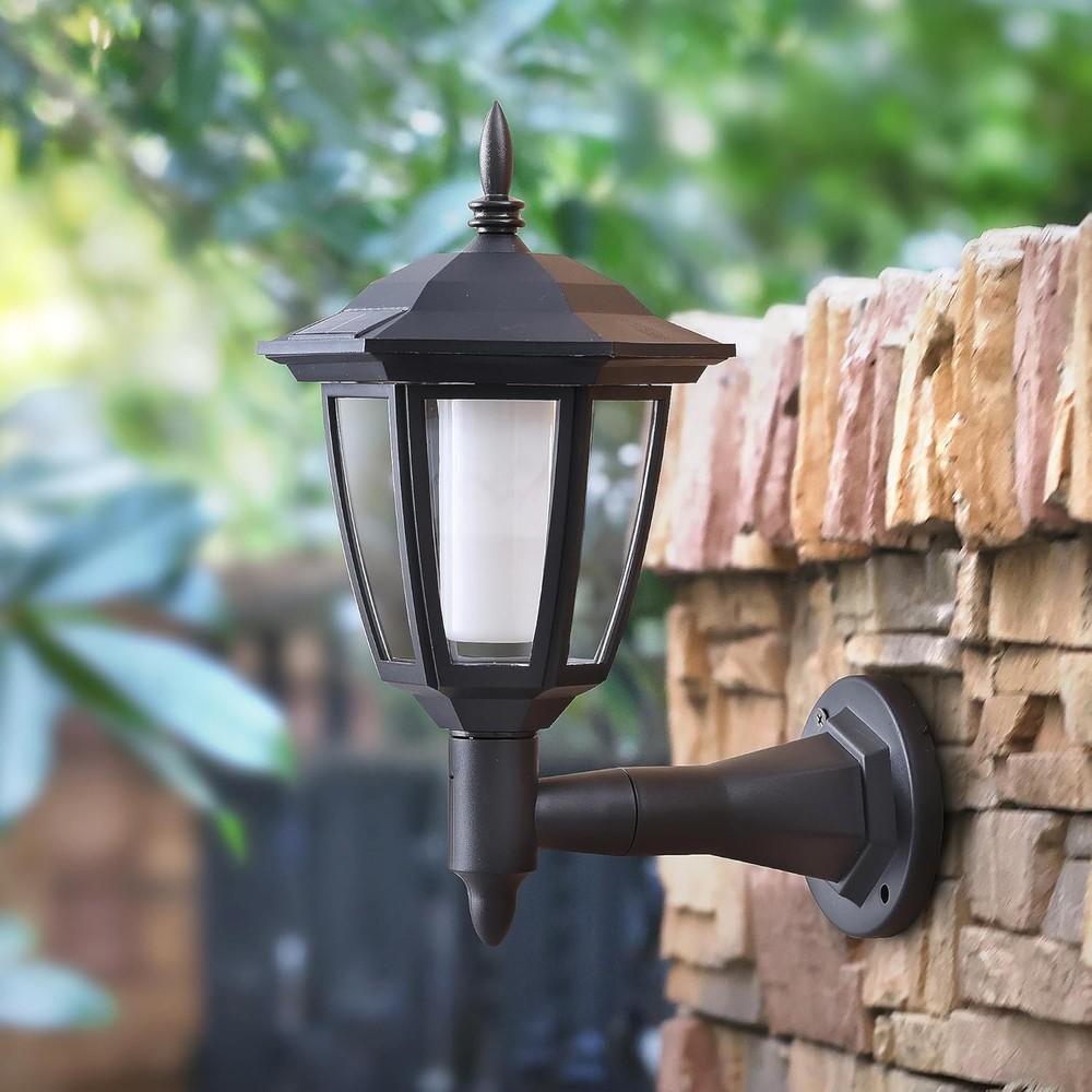 Dynaming 2 Pack Solar Flame Wall Lanterns Outdoor, Solar Powered Wall Mounted Sc