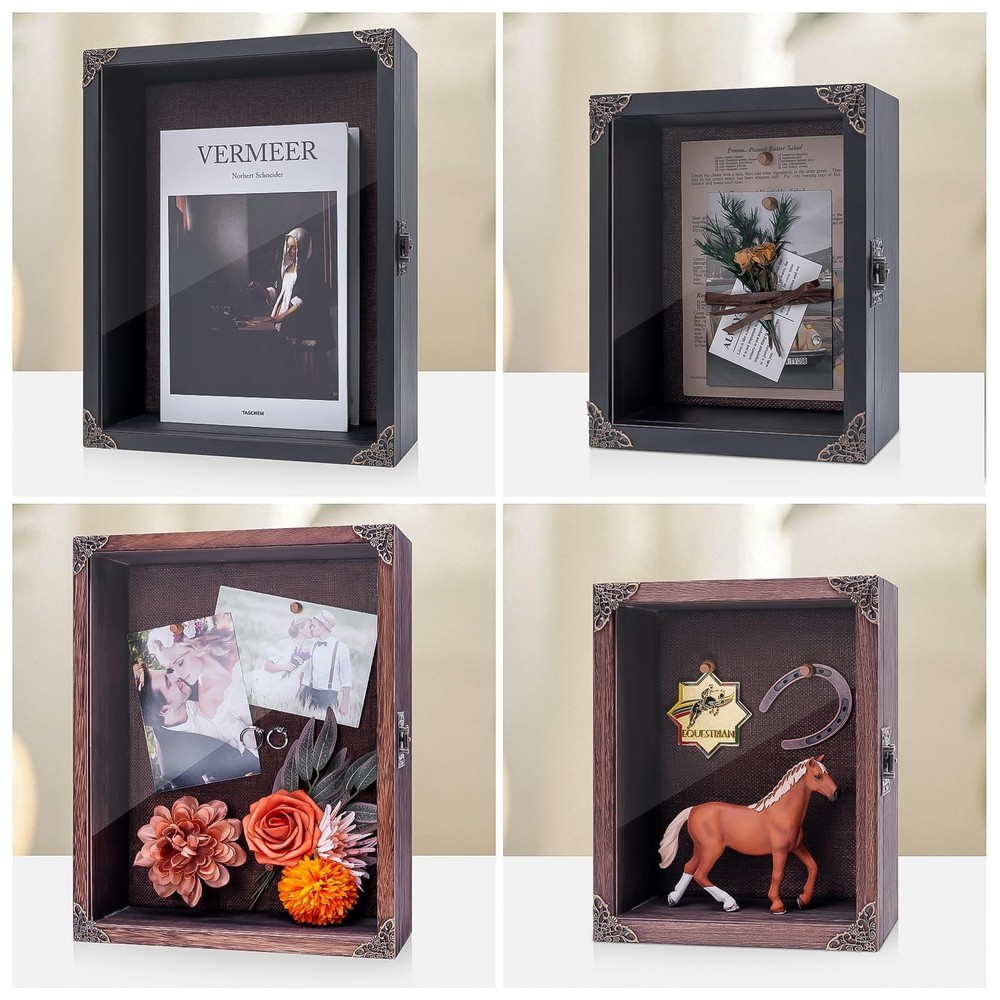 Shadow Box Frame 8x10 Deep Display Case Memorial Keepsake Wood Rustic Decor