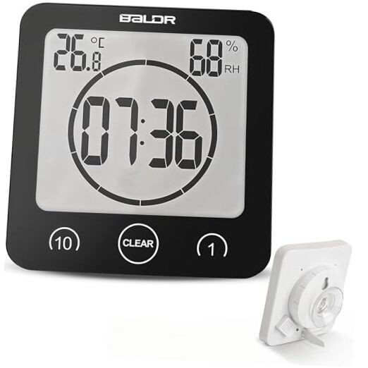 Digital Shower Clock with Timer - - Water-Resistant Shower Timer, Black