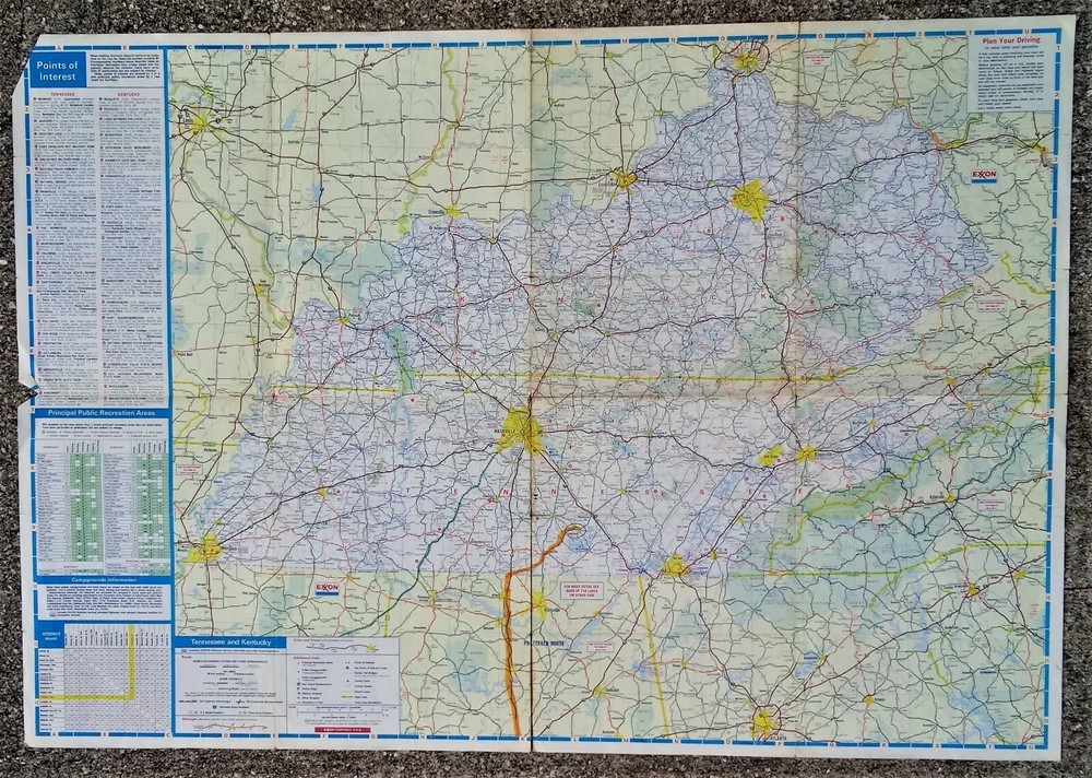 EXXON KENTUCKY TENNESSEE FOLDED ROAD MAP 1978