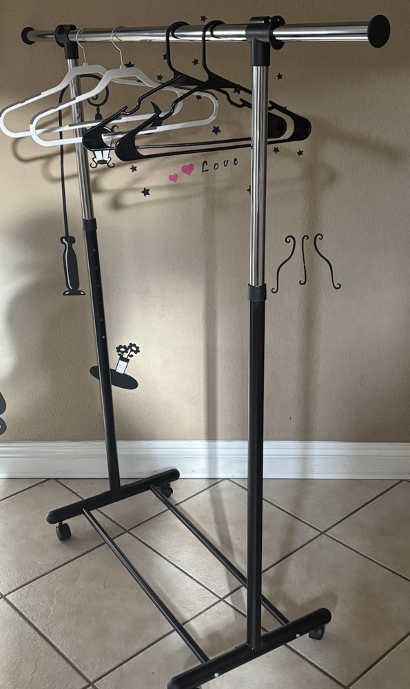 Simply Essential Portable Expandable Garment Rack Adjustable High/Width &Rolling