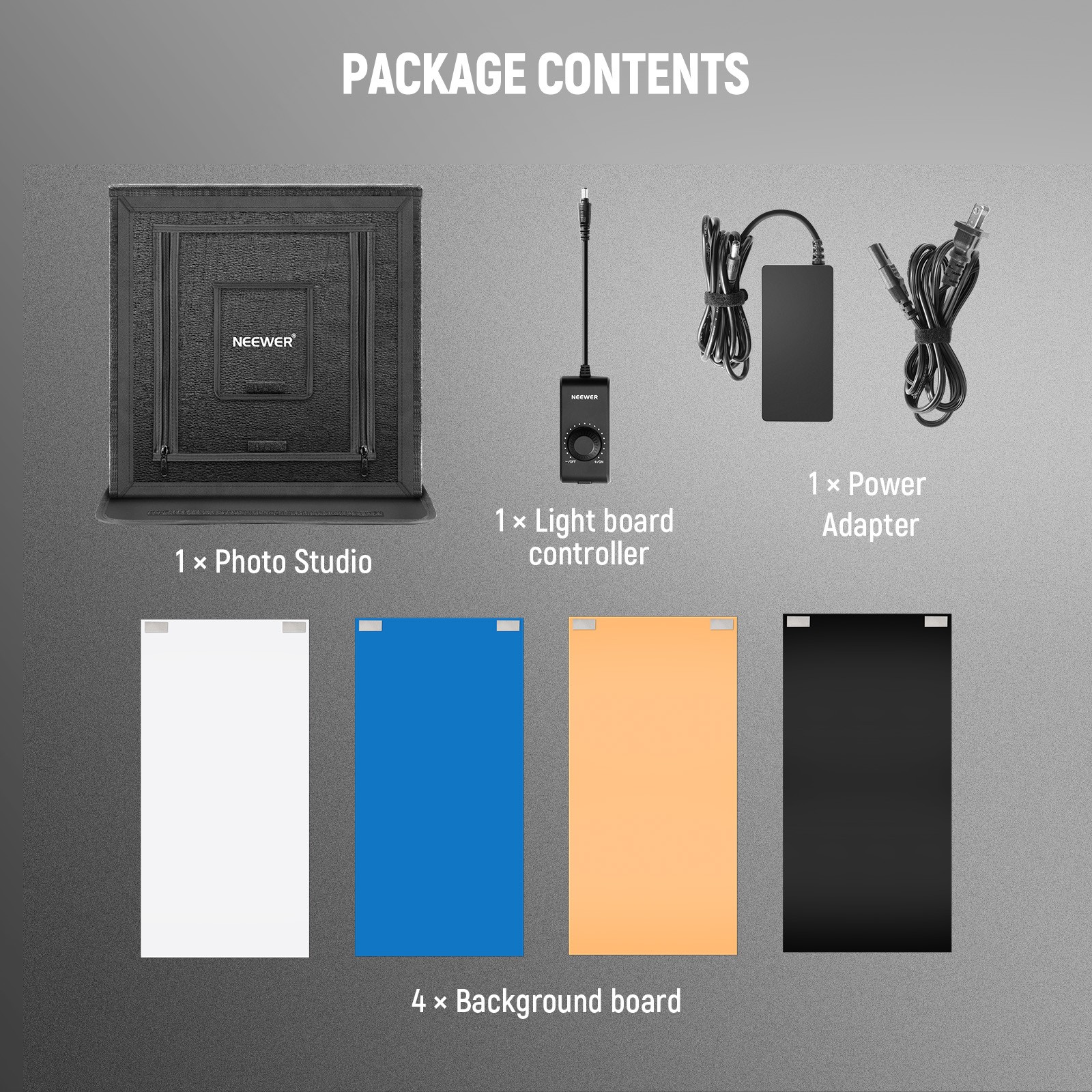 NEEWER LP60D 24" Photo Light Box w/4 Backdrops, 5600K 160 LEDs, Dimmable