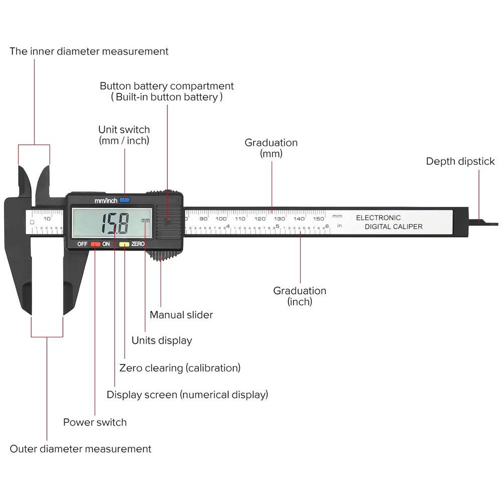Electronic Digital Caliper, Plastic Vernier Caliper, Caliper Measuring Tool with
