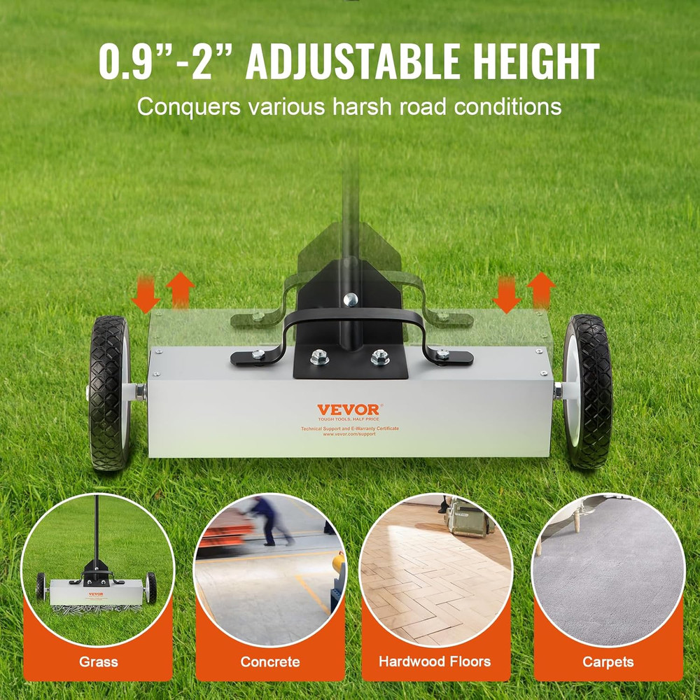 45Lbs Rolling Magnetic Sweeper with Wheels, Push-Type Magnetic Pick up Sweeper,