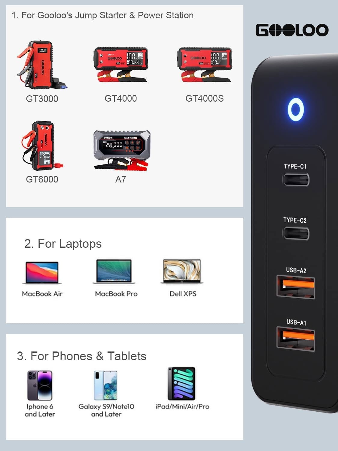 GOOLOO A3/A5/A7 Jump Starter with Air Compressor Portable Car Battery Booster US